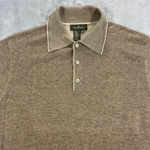Ermenegildo Zegna Knit Polo Shirt Mens M 50 Brown Cotton Italy Contrast Trim